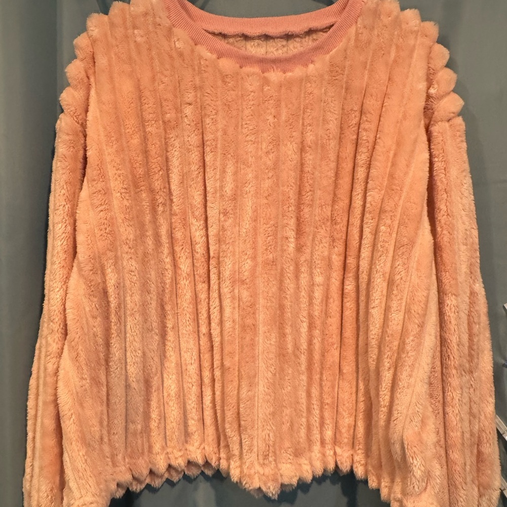 SHEIN Coral Ribbed Fleece Sweatshirt